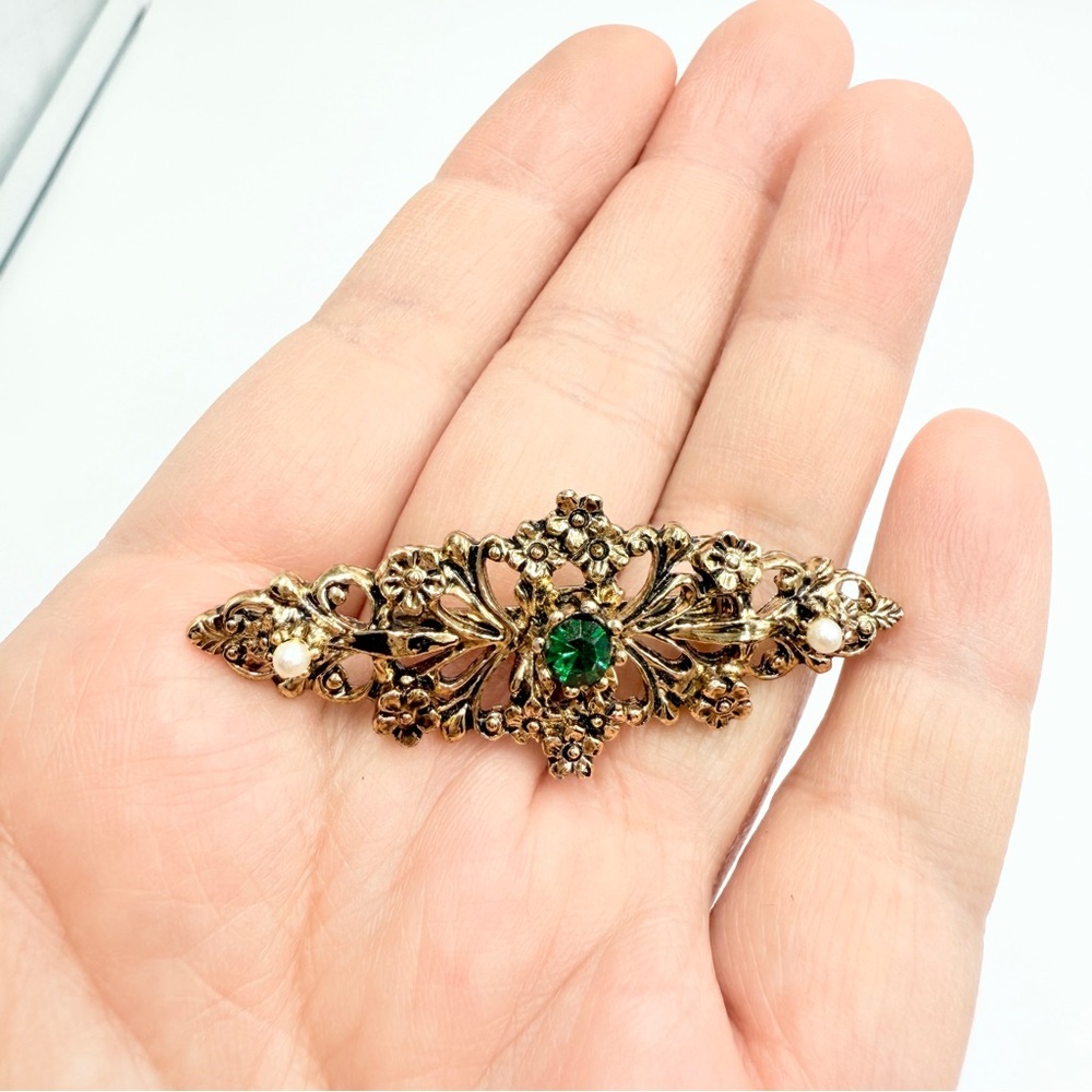 Gerry’s Vintage Gold Tone 3 Brooch Sets Lizard Leaf Floral Rhinestone Pearl Pins - Picture 3 of 13